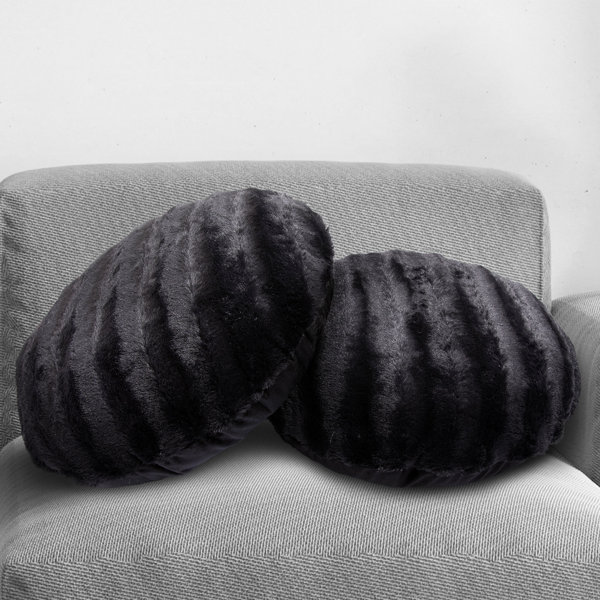 Cheer Collection Faux Fur Long Body Pillow - 18" X 40" Reversible Throw Pillow For Couch & Bed, Black, With Insert